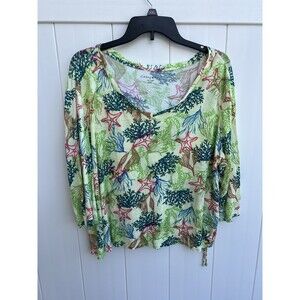 Casey Key Womens PXL Blouse Top Colorful Coral Starfish Print